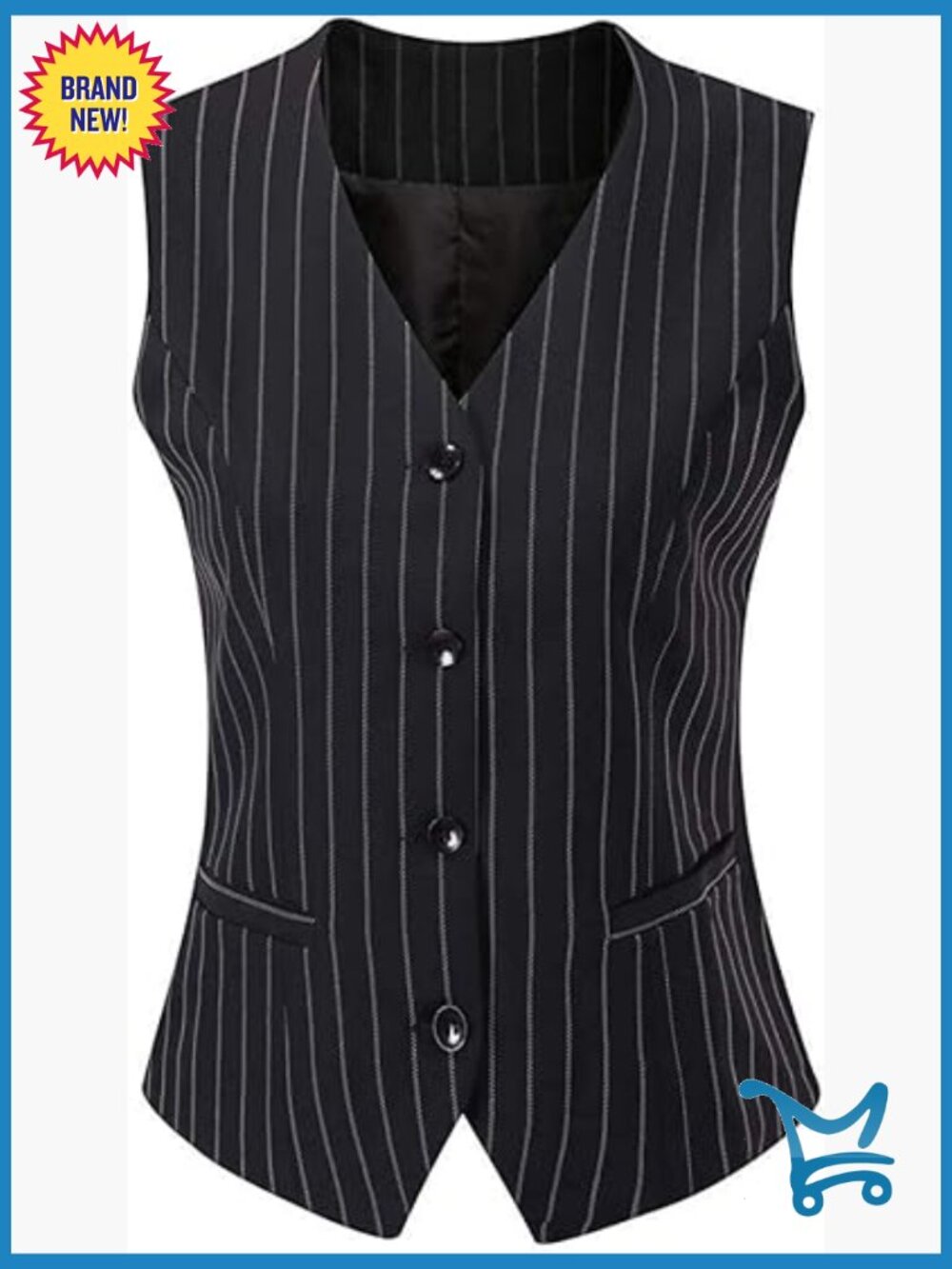 Women's Fully Lined 4 Button V-Neck Dressy Suit Vest Waistcoat Slim Fit